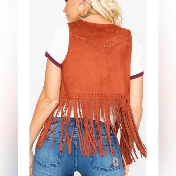 IDYLLWIND Fueled By Miranda Lambert NEW STRINGS FRINGE BROWN VEST Size Small - Picture 3 of 13